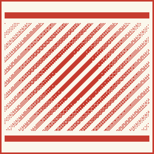 Diagonal bars fading into the corners between two hard bands, red on bone
