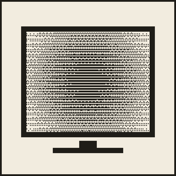 CRT plate: a bezelled screen of scanlines with the phosphor glow falling off to the corners, ink on cream